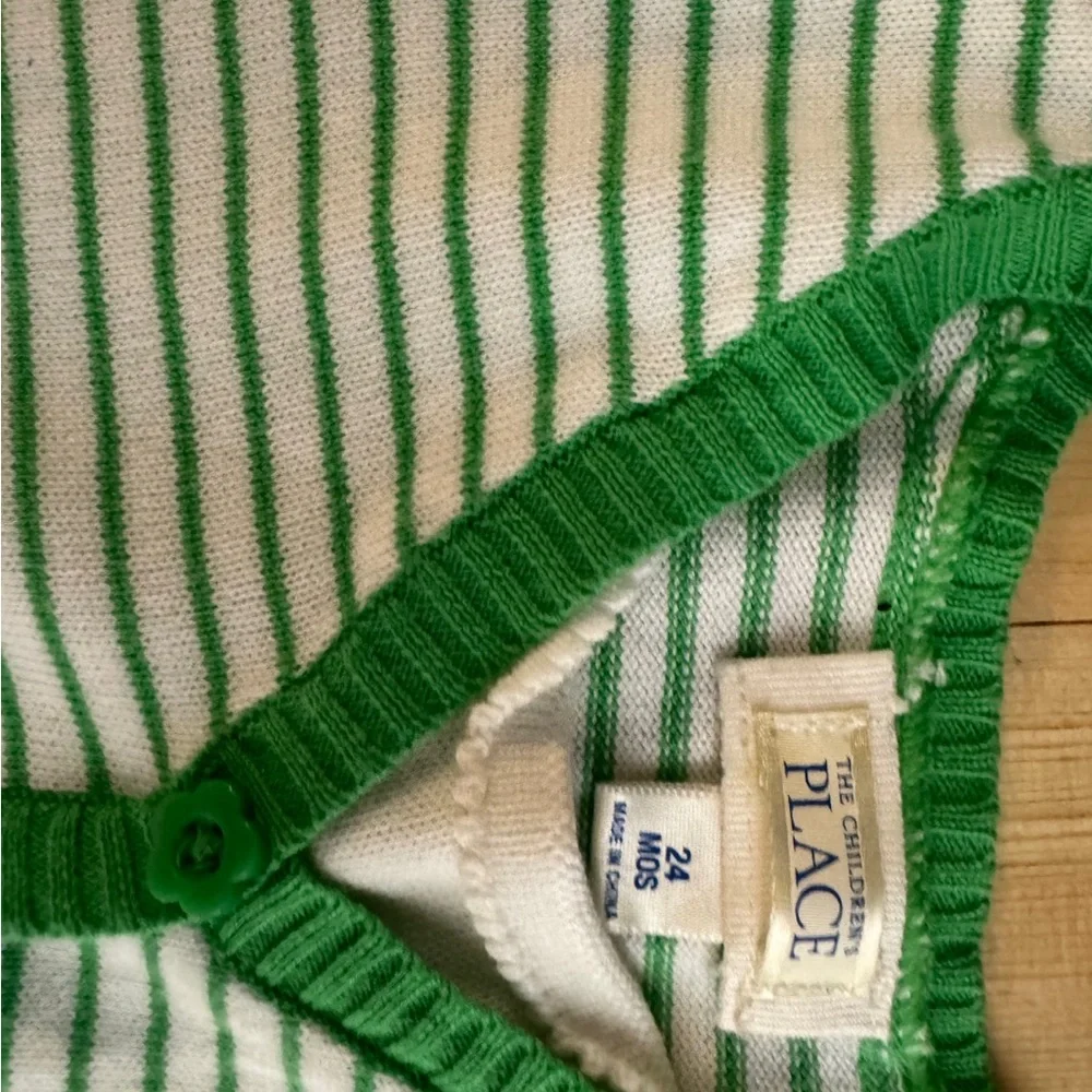 PLACE Green Striped Kids Cardigan. Size 24 Months. Great Condition Preppy